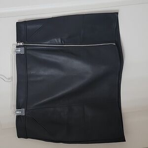 Express Size 18, Black Faux Leather Mini Skirt, Offset Front/Side Zipper, NEW